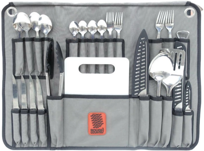 Rough Country Canvas Cutlery Roll-24 Piece Stainless Steel