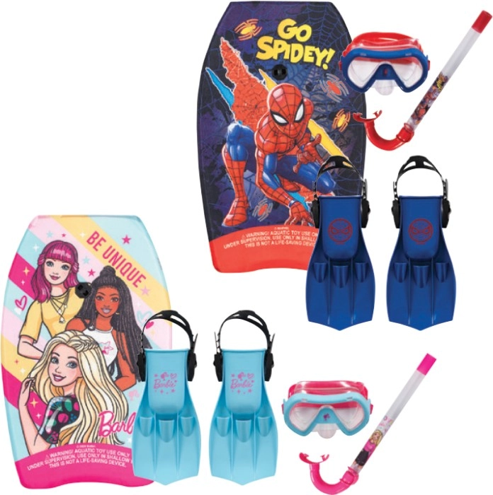 Barbie or Spiderman Bodyboard & Snorkel Packs