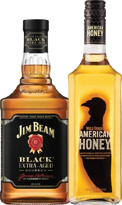 Jim Beam Black Label Bourbon or Wild Turkey American Honey Liqueur 700mL