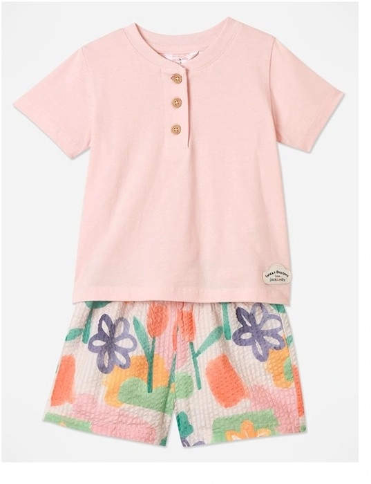 Jack & Milly Henley Tee and Watercolour Short PJ Set