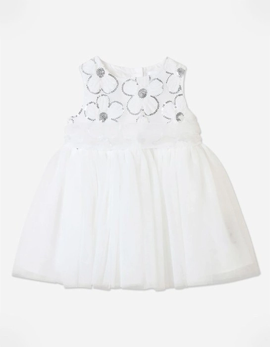 Origami White Sequin Newborn Dress