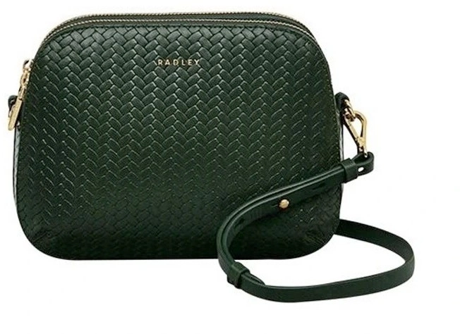 Radley Dukes Place Leather Weave Emboss Medium Ziptop Crossbody Bag in Racing Green