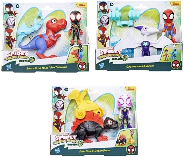 2 Pack Disney Junior Marvel Spidey and His Amazing Friends Dino Webs Action Figure Set - Assorted