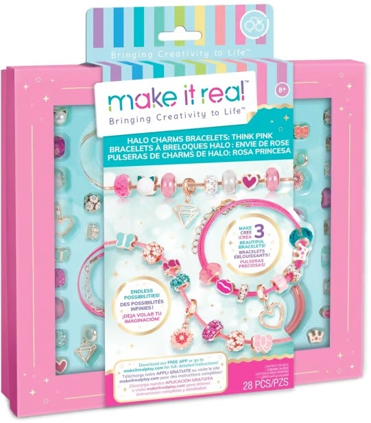 28 Piece Make It Real Halo Charms Bracelets: Think Pink Kit