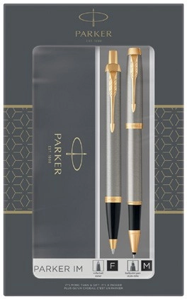 NEW Parker IM Ballpoint & Rollerball Pen Metal Gold Trim Gift Set