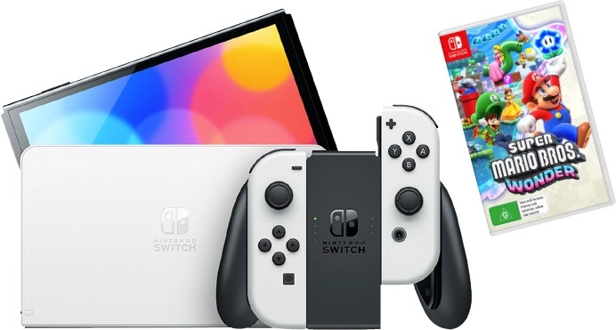 Nintendo Switch OLED Model White Super Mario Bros. Wonder + NSO 12 Months Hardware Bundle†