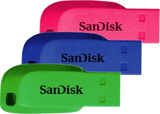 SanDisk 32GB Cruzer Blade USB Flash Drive 3 Pack Bright