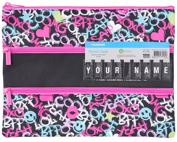 Studymate Large Triple Zip Name Pencil Case - Cool Graffiti