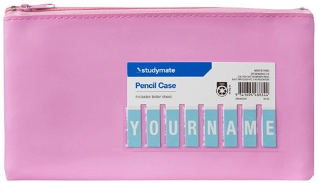 Studymate Single Zip Name Pencil Case - Light Pink