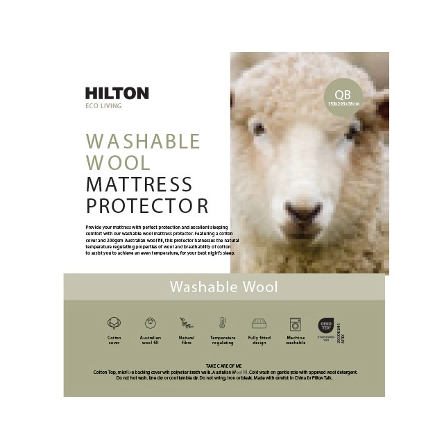 Eco Living Washable Wool Mattress Protector by Hilton