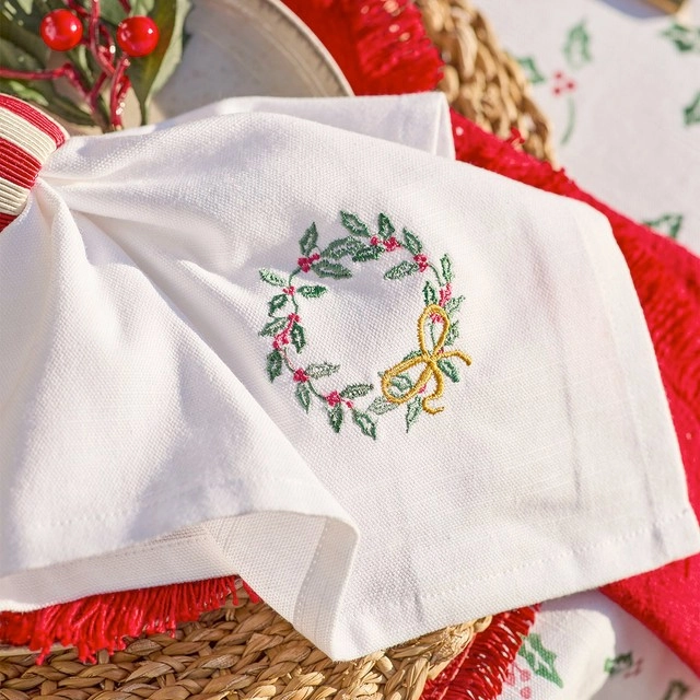 Holly Christmas Embroidered Napkin 2 Pack by Habitat