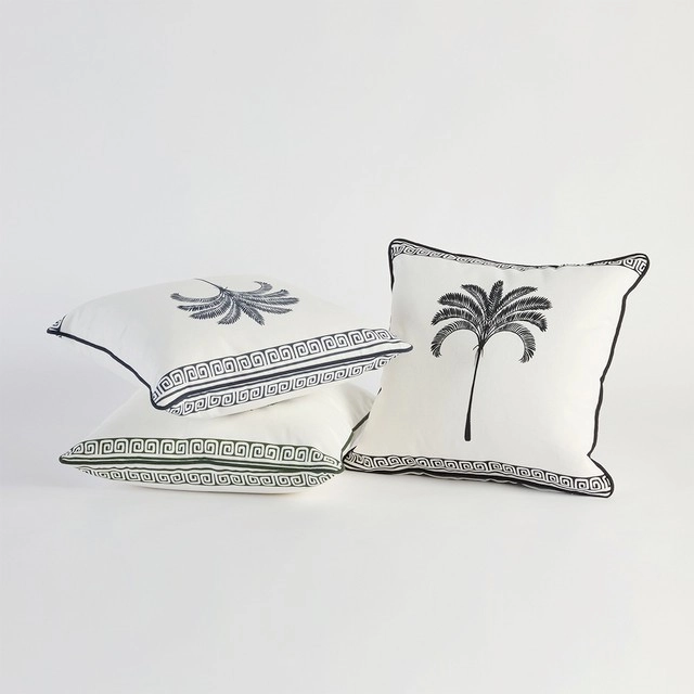 Sundays Halcyon Palm with Border Square Outdoor Cushion by Pillow Talk