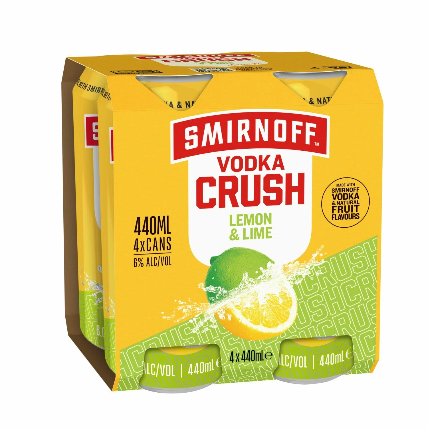 Smirnoff Crush Lemon Lime Can 440ml 4 Pack