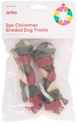 2 Pack Dog Christmas Treat Braid Chew