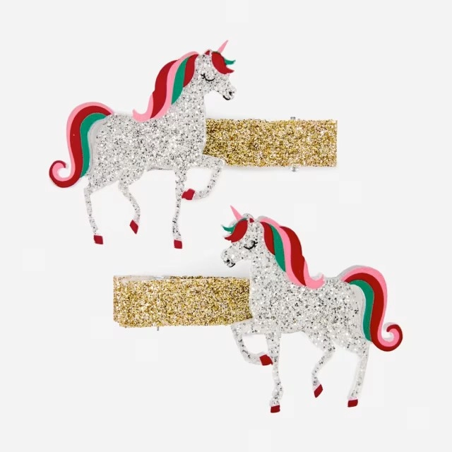 2 Pack Gold Tone Unicorn Christmas Hair Clips