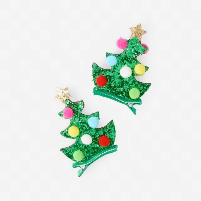 2 Pack Green Christmas Tree Hair Clips