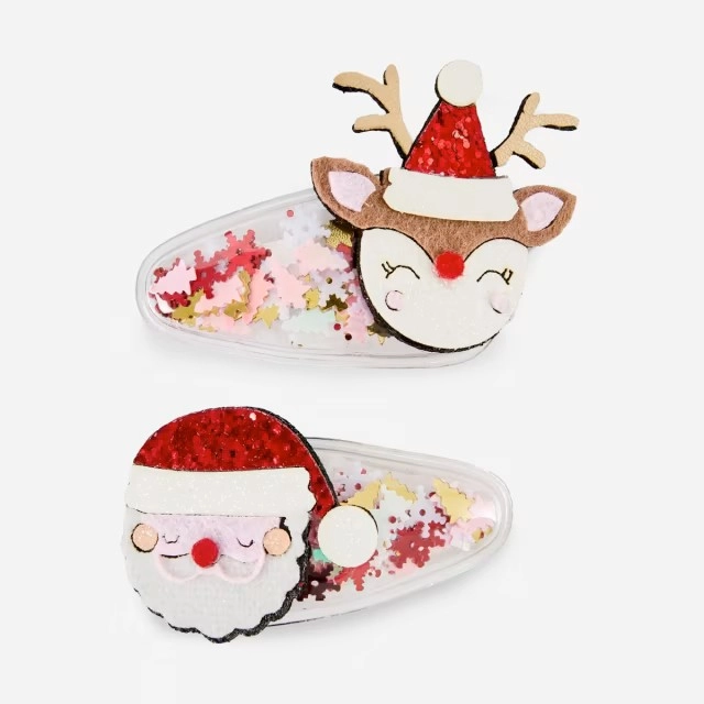 2 Pack Red Santa Christmas Shaker Hair Clips