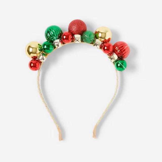 Christmas Bauble Headband - Gold Tone, Green and Red