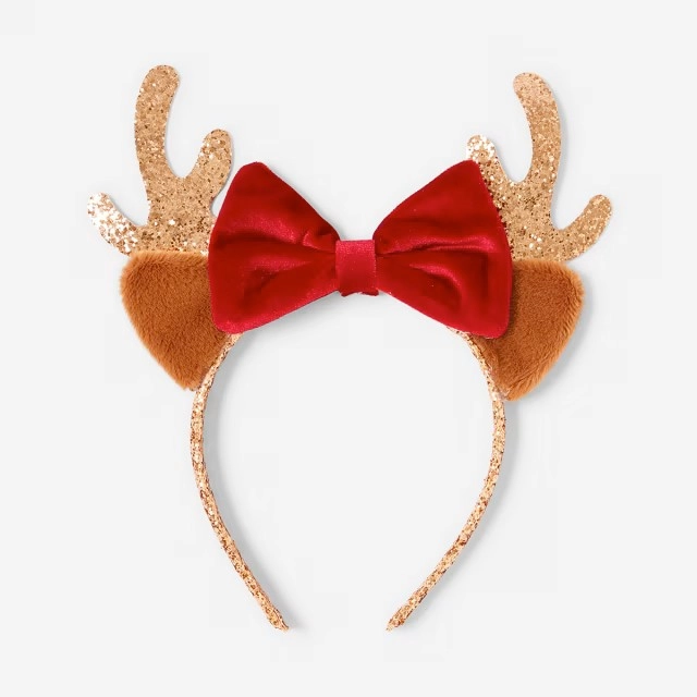 Christmas Bow Reindeer Headband - Brown, Red and Gold Tone