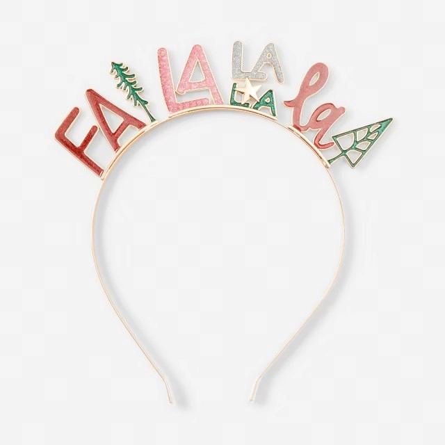 Fa La La La Headband - Gold Tone, Green and Red