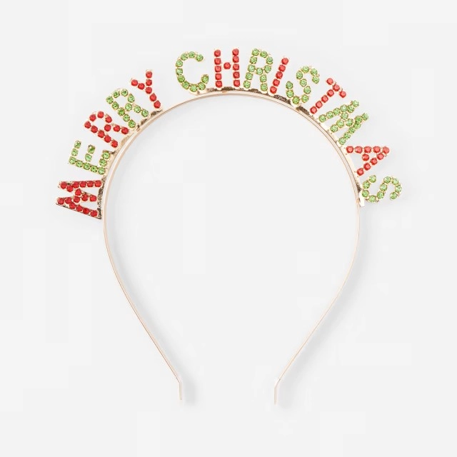 Merry Christmas Headband - Red, Green and Gold Tone