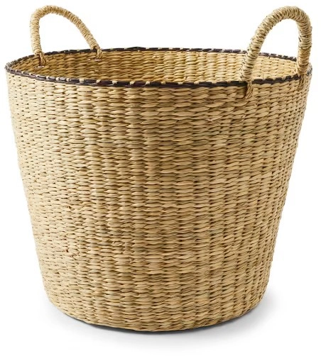 Round Seagrass Basket with Black Detail - Natural