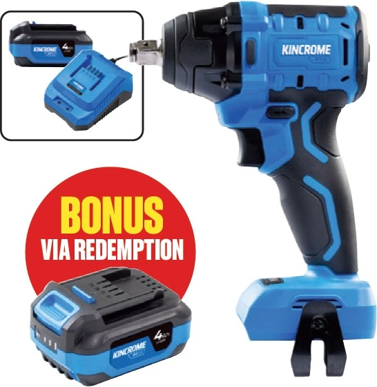 Kincrome 18V 4.0AH Brushless 1/2” 370Nm Impact Wrench Kit