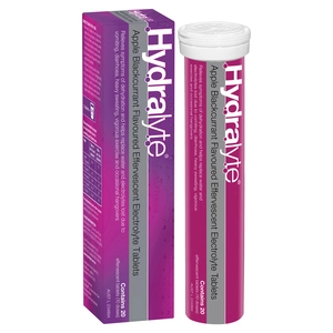 Hydralyte Apple Blackcurrant Flavoured Electrolyte 20 Effervescent Tablets