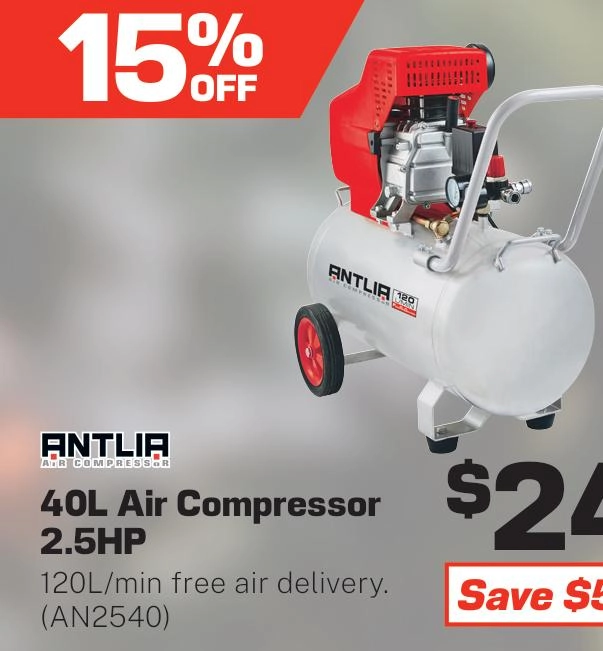 Antlia Air Compressor 2.5HP 120L/min 40L - AN2540