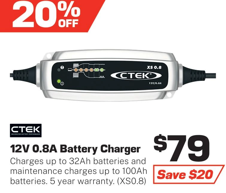 CTEK Battery Charger 12v 0.8 Amp 6 Stage - XS0.8