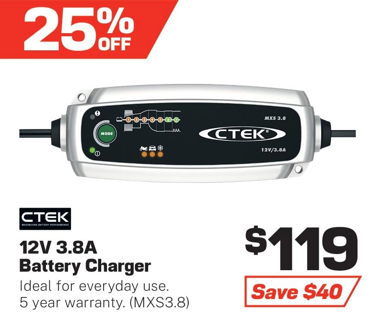 CTEK Battery Charger 12v 3.8 Amp 7 Stage - MXS3.8