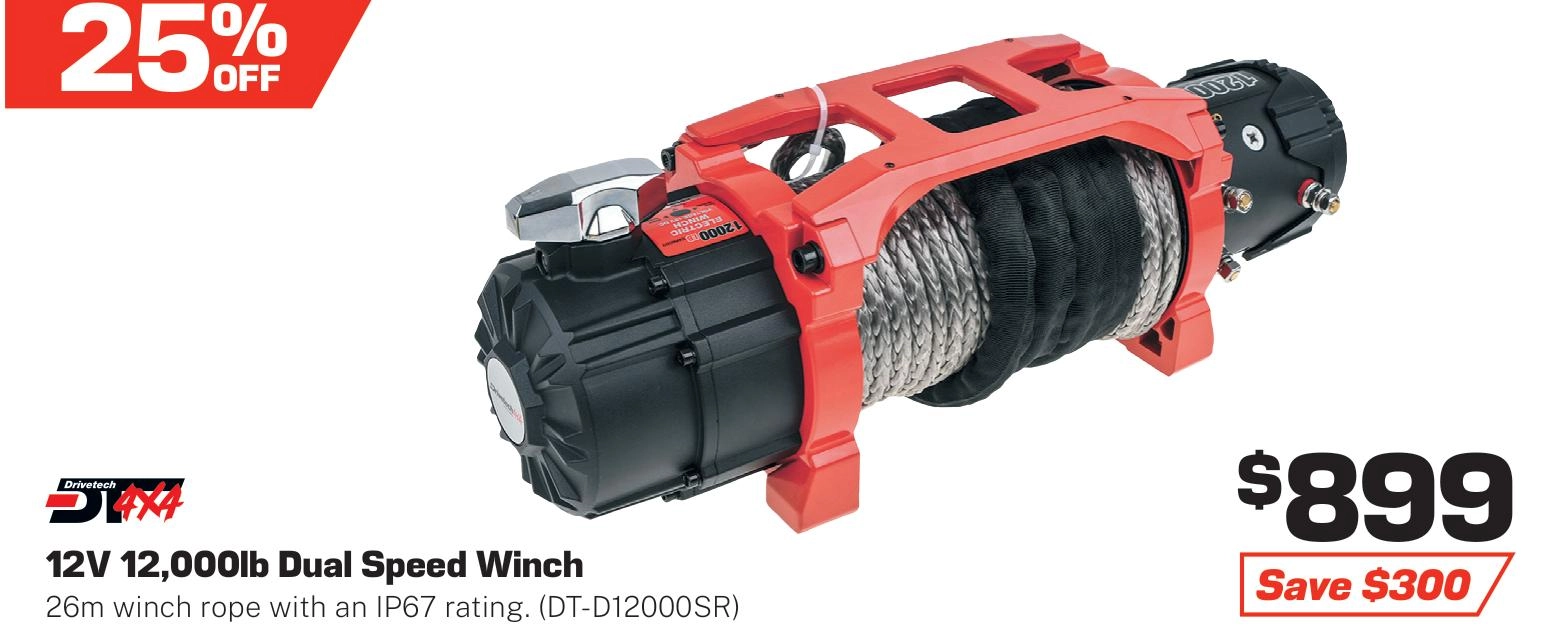 Drivetech 4x4 Dual Speed Winch 12,000lb - DT-D12000SR