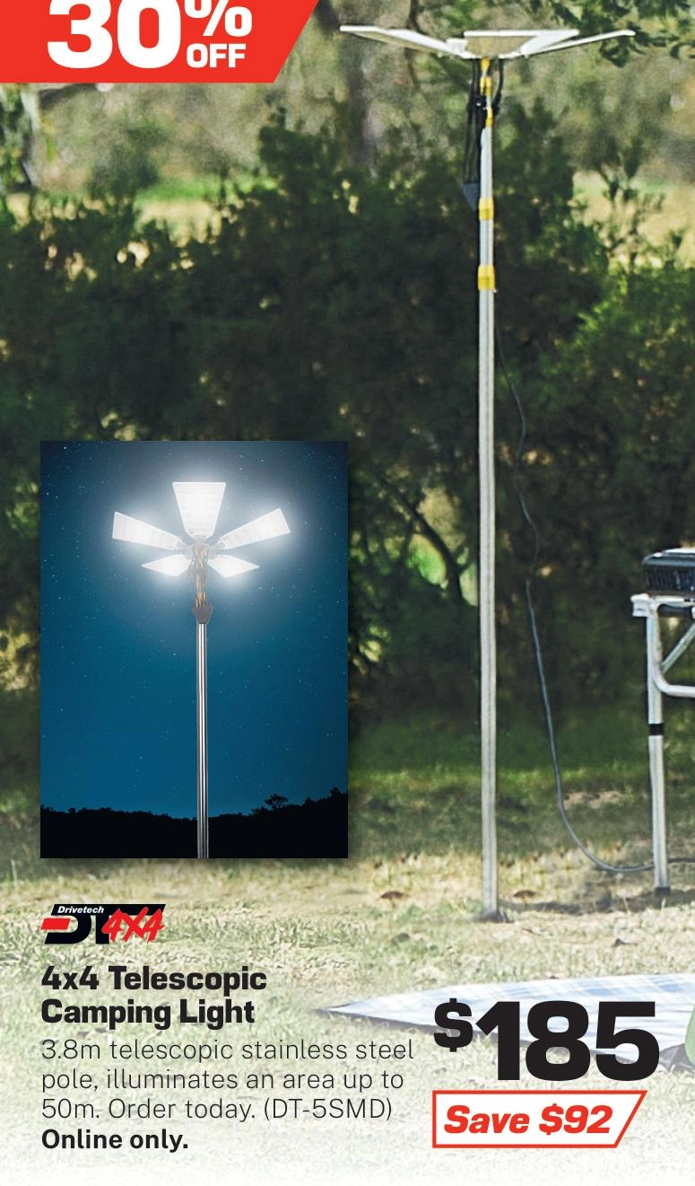 Drivetech 4X4 Telescopic Camping Light Dual Colour Dimmable 12V - DT-5SMD