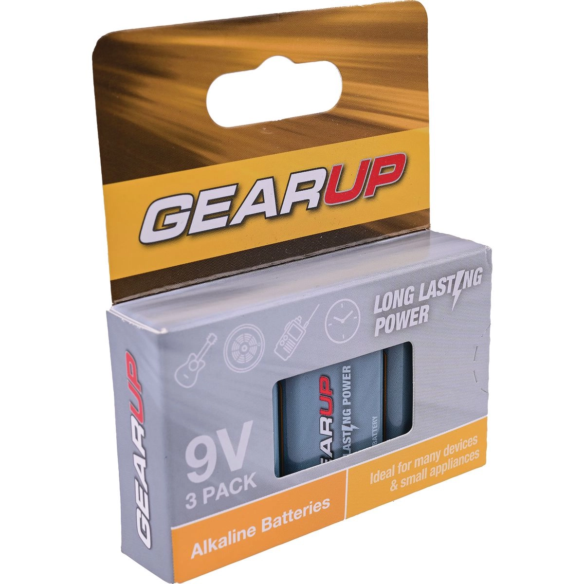 GearUp Alkaline 9v Batteries 3pcs Hang Box - GU9V-3