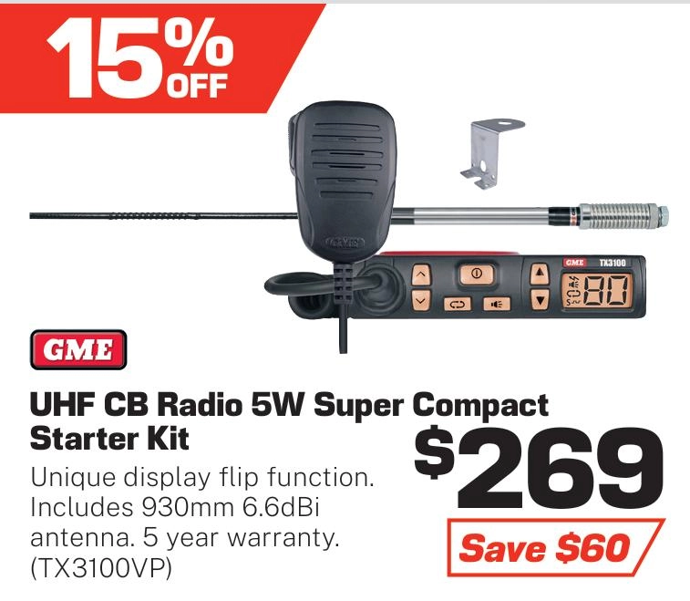 GME UHF CB Radio 5 Watt Super Compact Starter Kit - TX3100VP