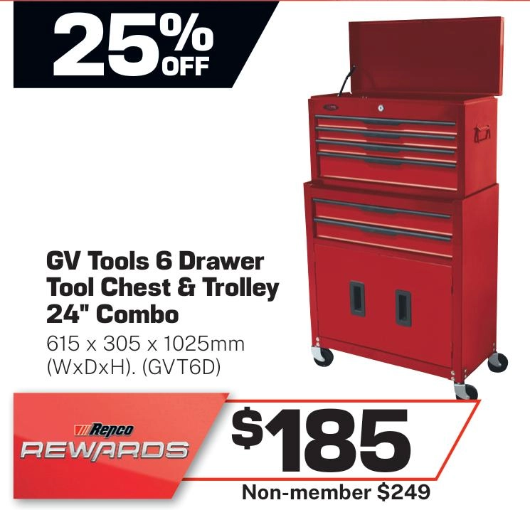 GV Tools 6 Drawer Tool Chest & Trolley Combo 24in - GVT6D