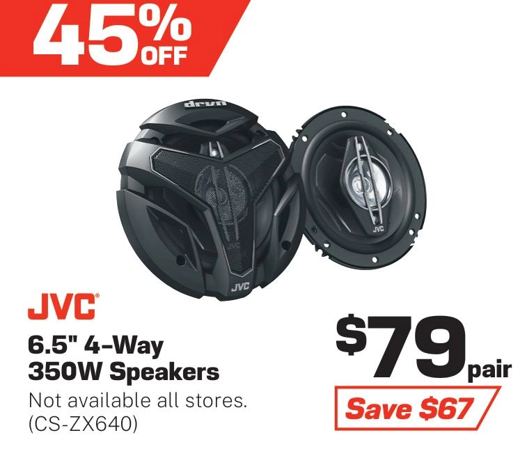 JVC 6.5 Inch 4-Way 350W Car Speakers - CS-ZX640