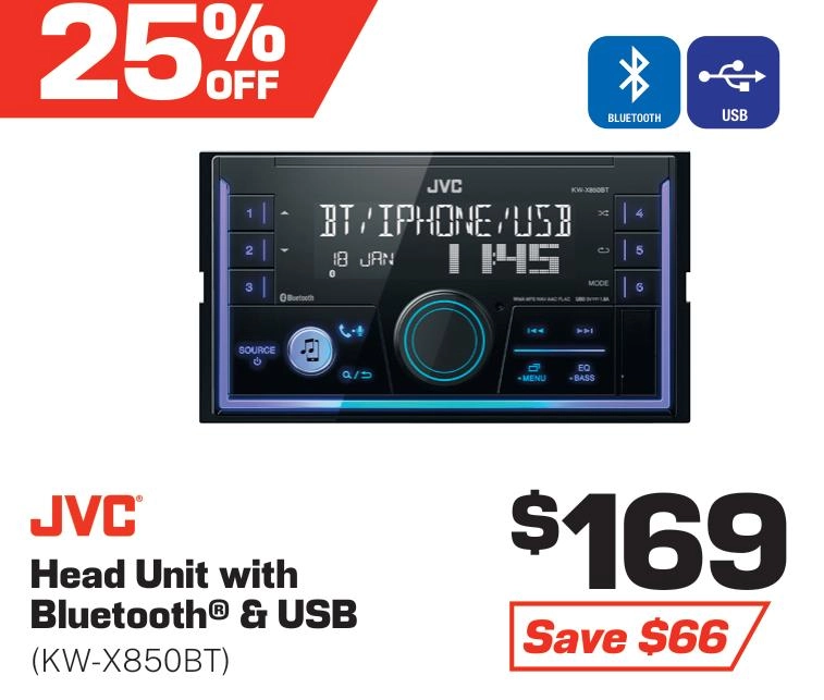 JVC Head Unit with Bluetooth/USB - KW-X850BT