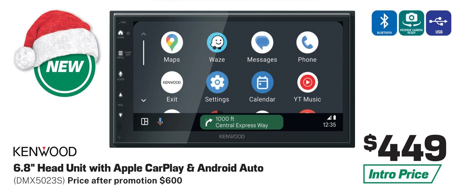 Kenwood 6.8in AV Receiver with Wired CarPlay & Android Auto - DMX5023S