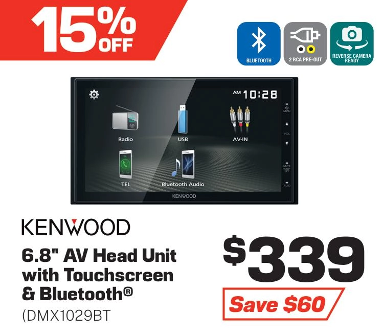 Kenwood 6.8in AV Touchscreen Head Unit with Bluetooth - DMX1029BT