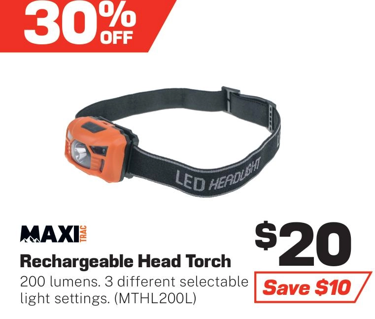 MaxiTrac 200 Lumen Rechargeable Head Torch