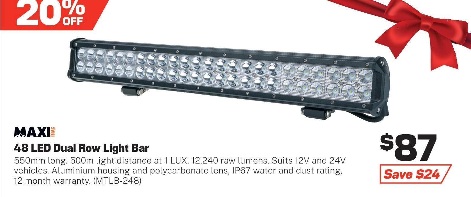 MaxiTrac 48 LED Light Bar, 550mm Long, Dual Row, 12240 Lumens - MTLB-248