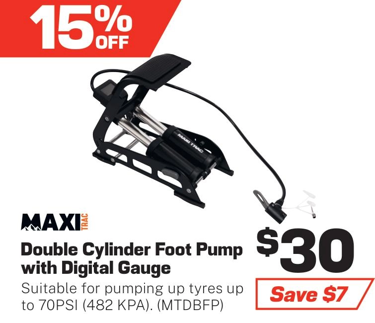 Maxitrac Digital Gauge Double Cylinder Foot Pump - MTDBFP