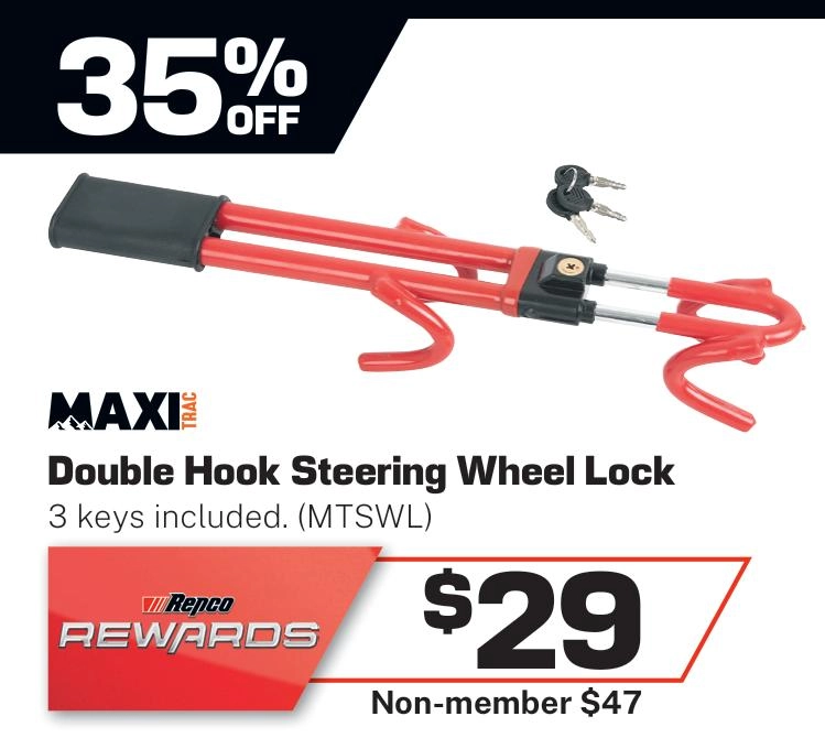 MaxiTrac Double Hook Steering Wheel Lock