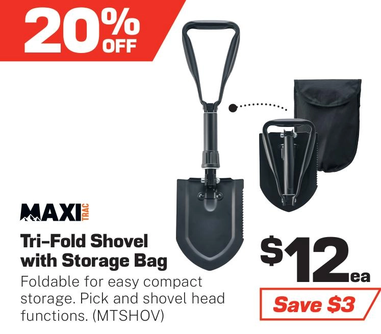 MaxiTrac Tri-Fold Shovel with Bag - MTSHOV