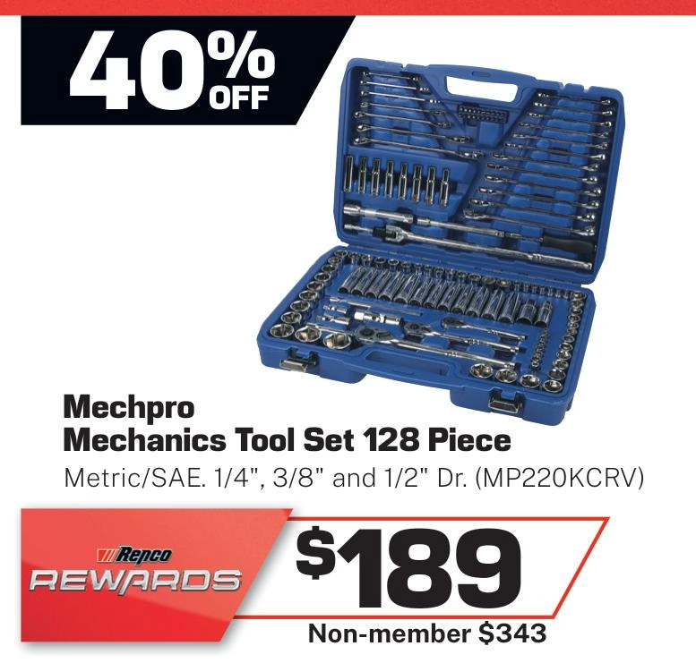 Mechpro 128 Piece Automotive Tool Kit - MP220KCRV