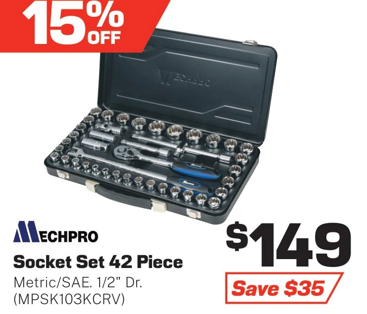 Mechpro 42 Piece AF & Metric 1/2 inch Socket Set - MPSK103KCRV