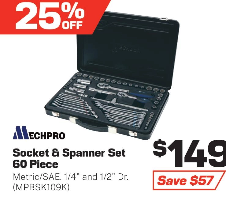 Mechpro 60 Piece Metric & AF 1/4 & 1/2 inch Socket Set - MPBSK109K