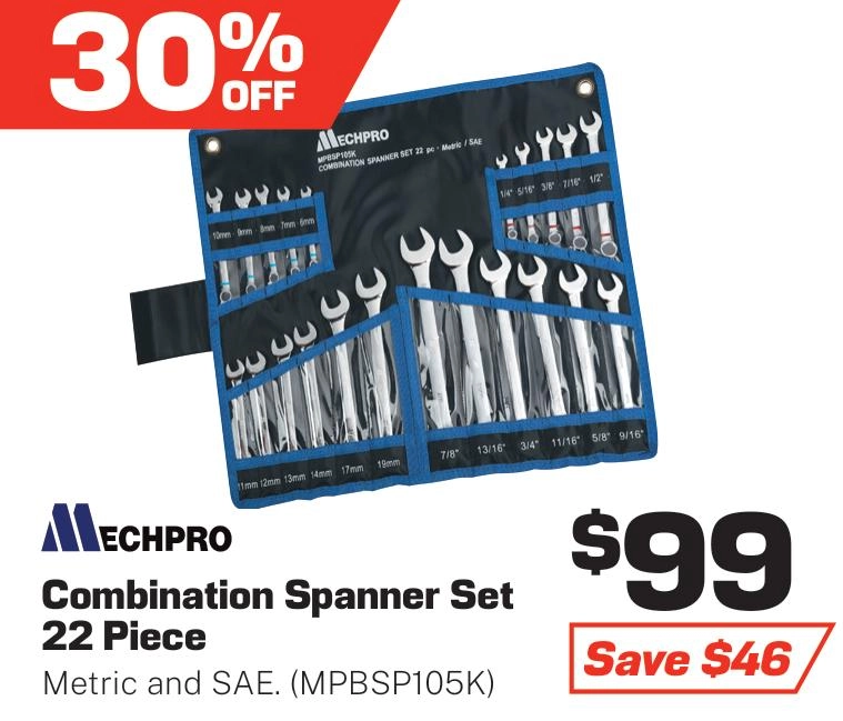 Mechpro Combination Spanner Set 22 Piece Metric / SAE - MPBSP105K