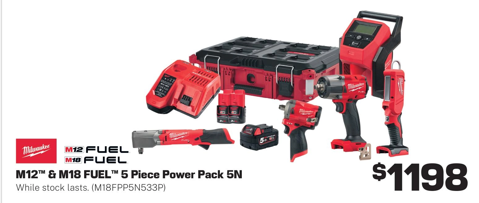 Milwaukee M12 & M18 Fuel 5 Pce Power Pack 5N - M18FPP5N533P